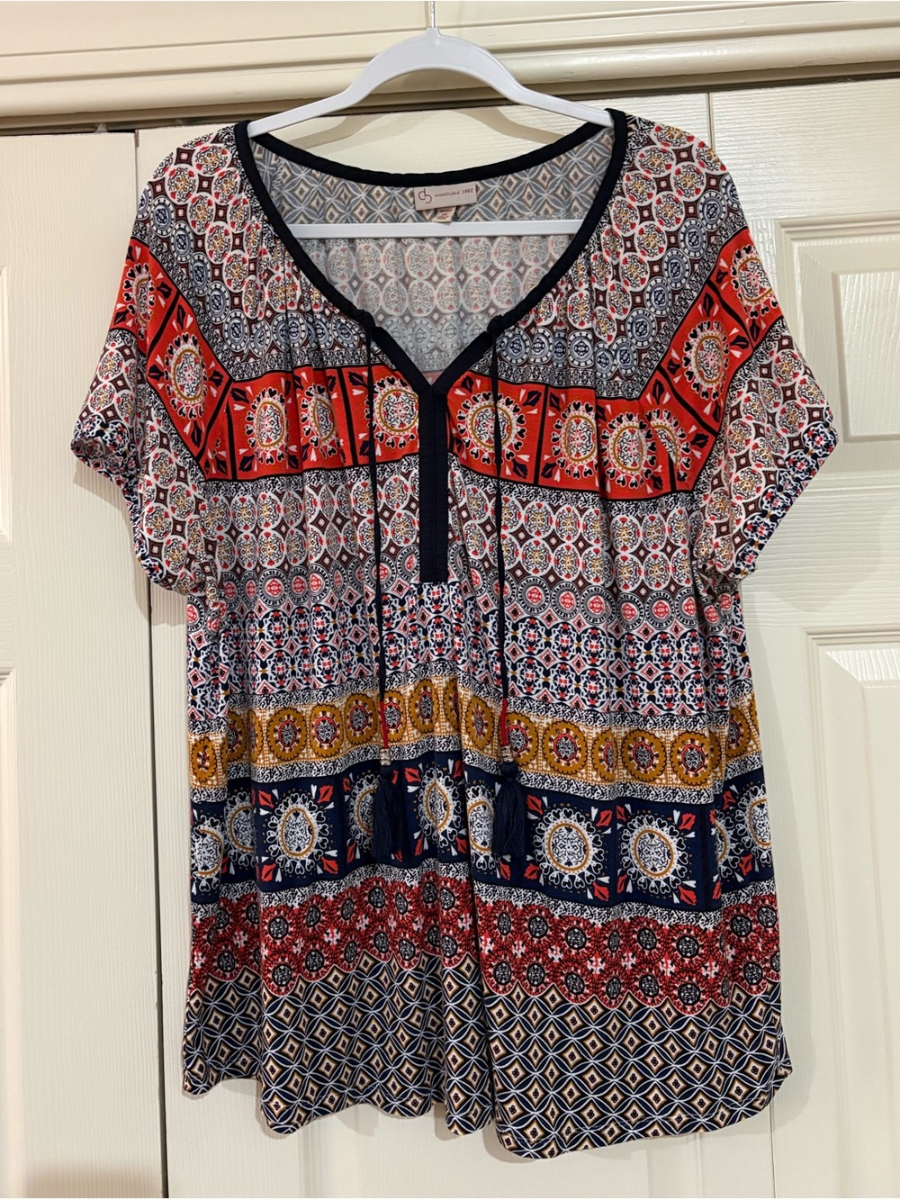 Dress Barn Soft Rayon Top in Red, Blue, White & Gold